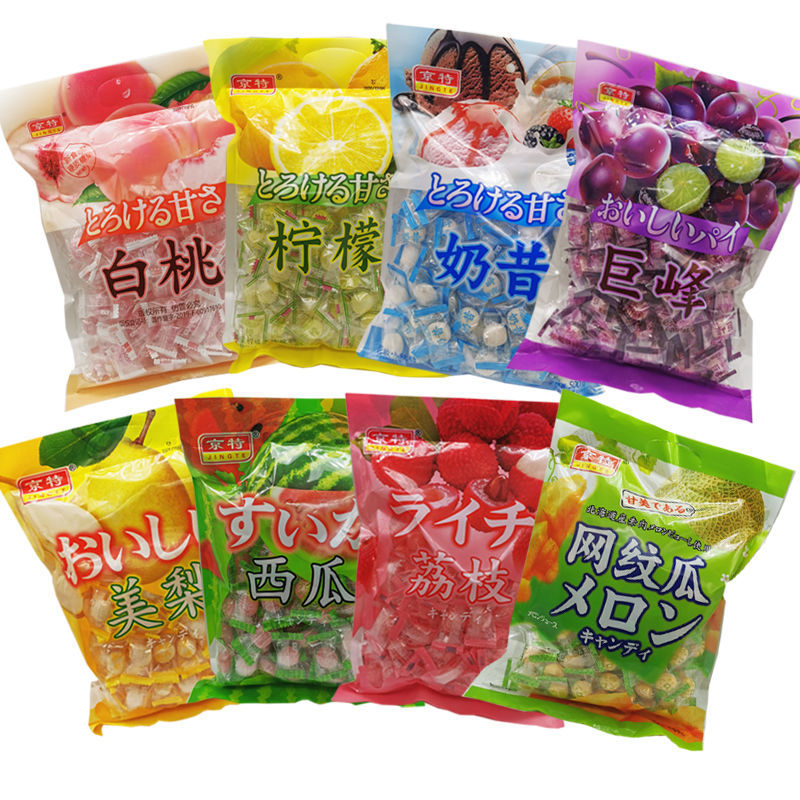 京特白桃味日系网红果汁硬糖500g结婚庆喜糖果年货送人多味小零食