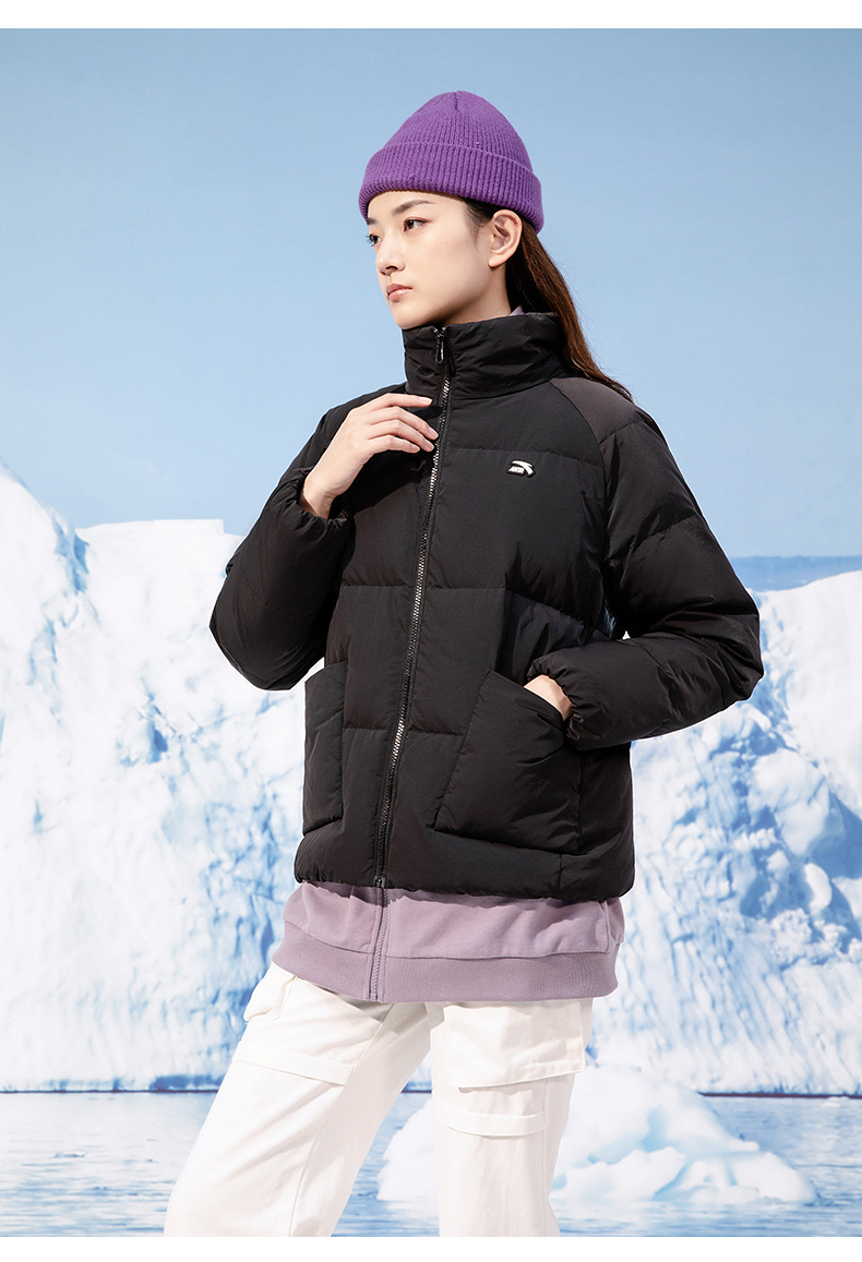 安踏短款羽绒服女2021冬季新款立领加厚保暖外套面包服3梦影蓝xl175