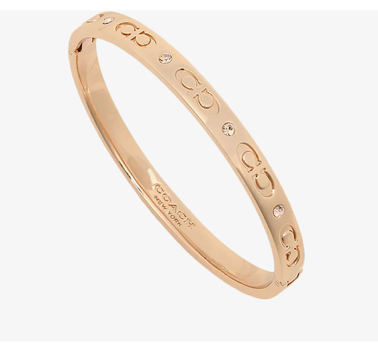 二手99新未使用coach蔻驰女士时尚潮流复古双c刻字镶钻手镯情人节七夕