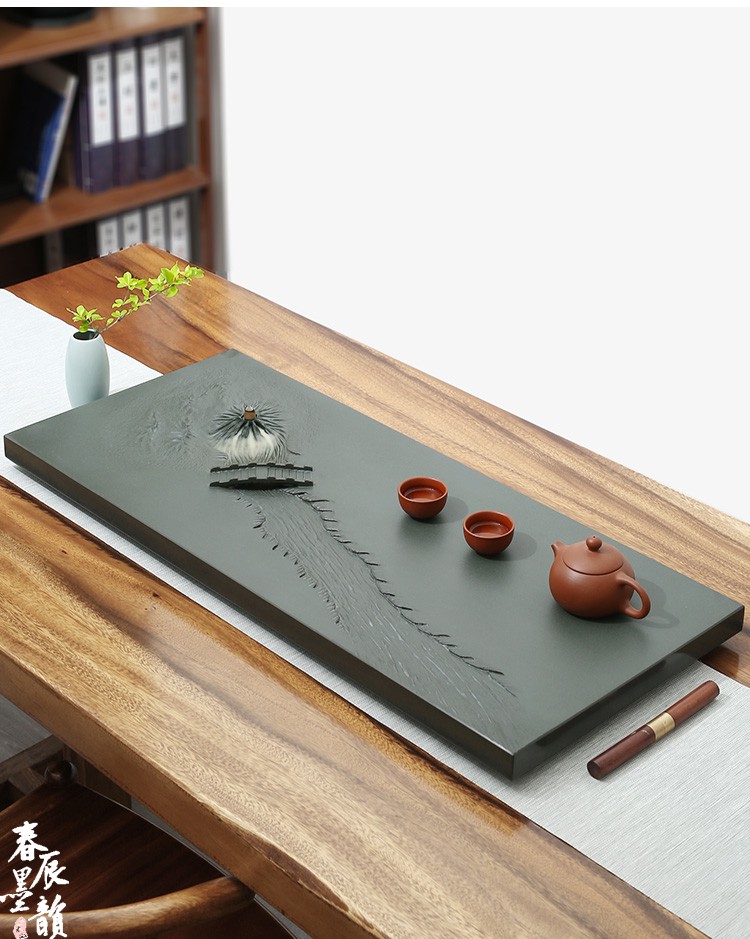 春墨辰韵手工雕刻天然天罗绿茶盘石头茶台排水家用石材茶海简约茶海