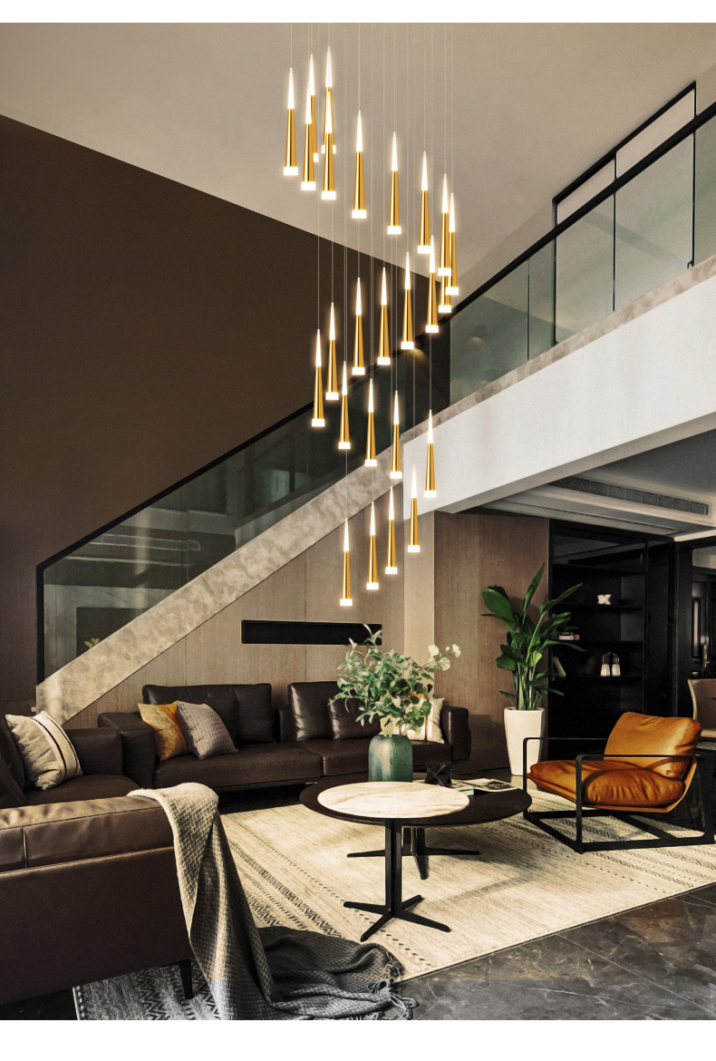 简纤复式楼梯长吊灯现代简约北欧挑高客厅餐厅轻奢别墅挑空螺旋转吊灯