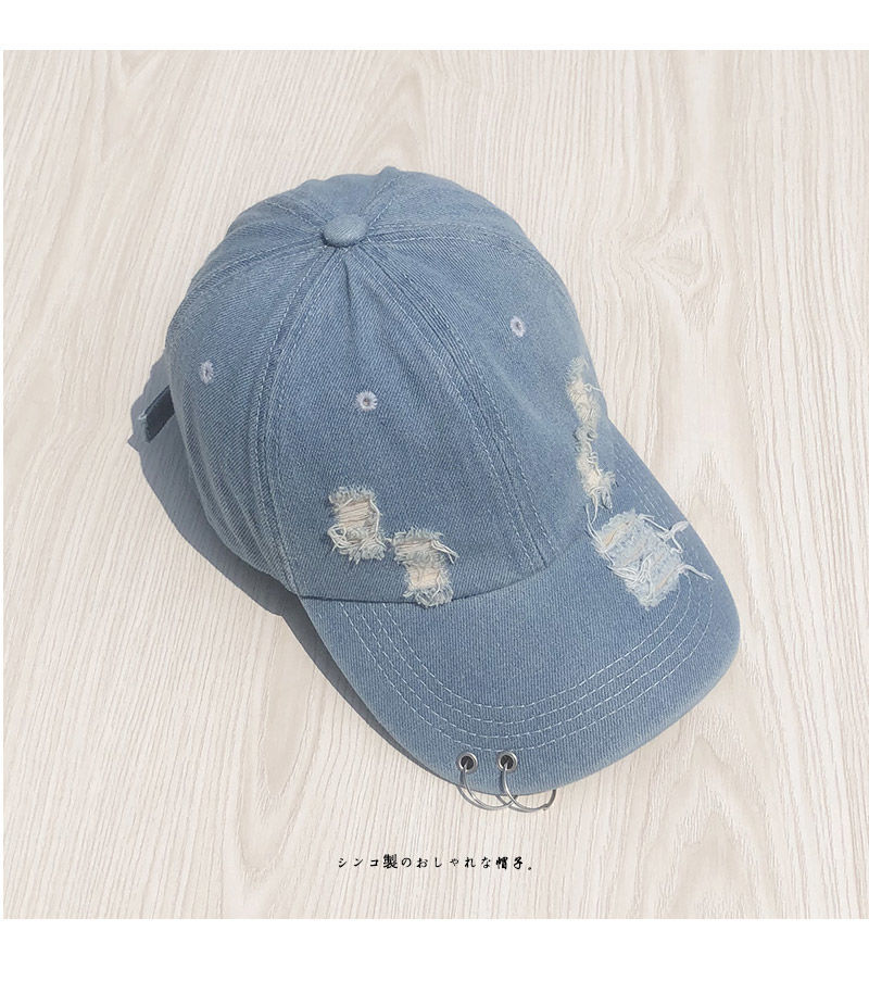 lucaly有铁环的帽子铁环棒球帽男女夏天纯色破洞牛仔帽子街头时尚学生