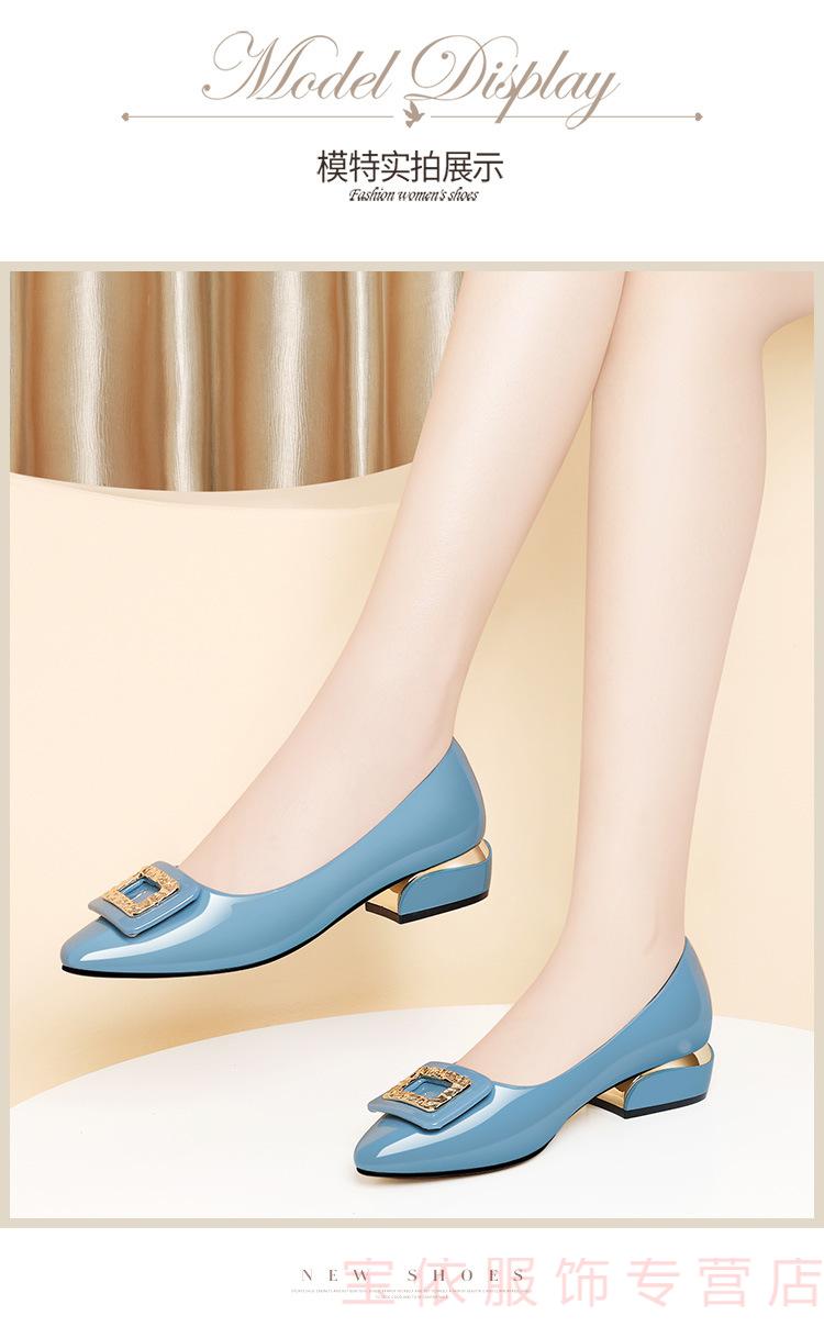 新款上市尖头方扣低跟单鞋女皮鞋2021秋季新款工作鞋女鞋黑色35