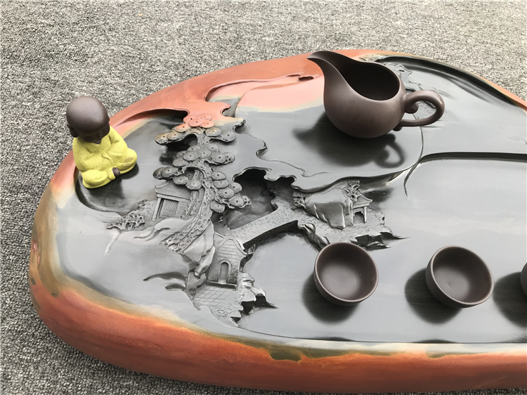 端砚茶盘玉石茶盘自然歙砚原石茶台山水茶盘手工雕刻茶海砚石头茶托