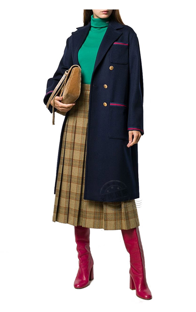 gucci古驰外套女条纹图案简约长款大衣569916 hw03 1043 藏蓝色 38