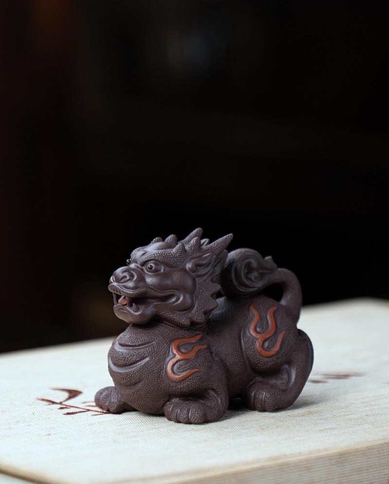 班意宜兴原矿紫砂茶宠火麒麟茶玩宠功夫茶具火焰貔貅茶盘摆件火貔貅