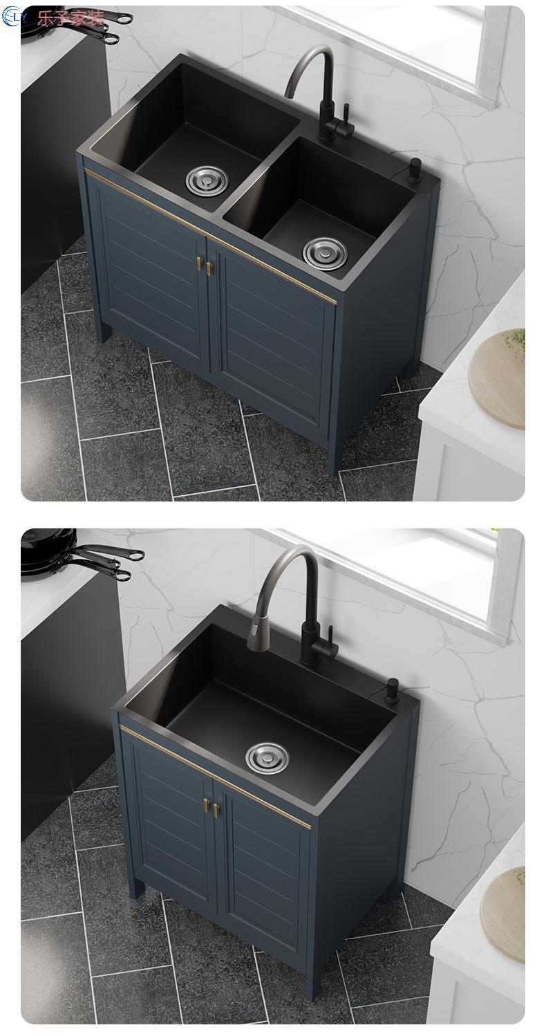 洗菜盆一体柜厨房不锈钢加厚水槽双槽洗碗池加深单槽池带支架家用双槽