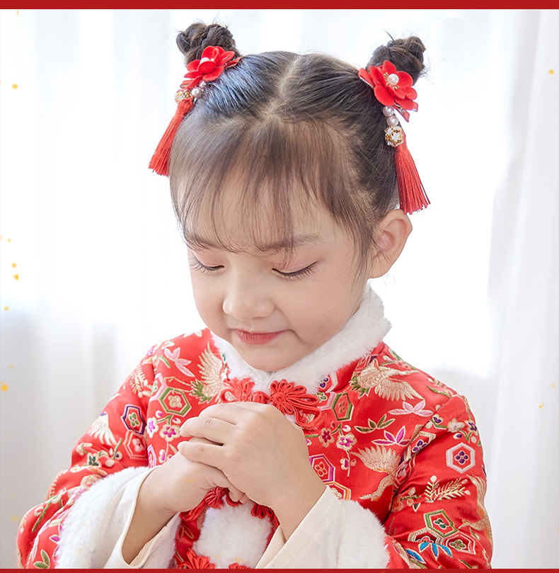 儿童汉服假发辫发夹古装仙头饰小女孩发卡子中国风头花新年发饰蝴蝶辫