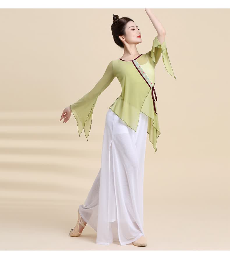 舞蹈服古典舞练功服女纱衣仙气飘逸上衣夏中国民族舞演出服装烟雾蓝
