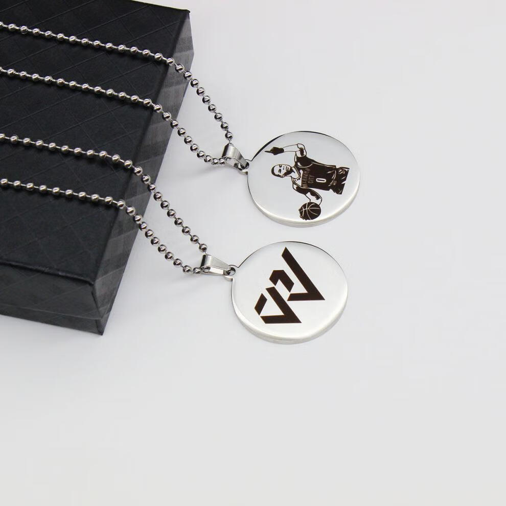 圆牌logo杜兰特哈登科比钛钢项链男潮个性双面标刻吊坠q版 艾弗森圆牌