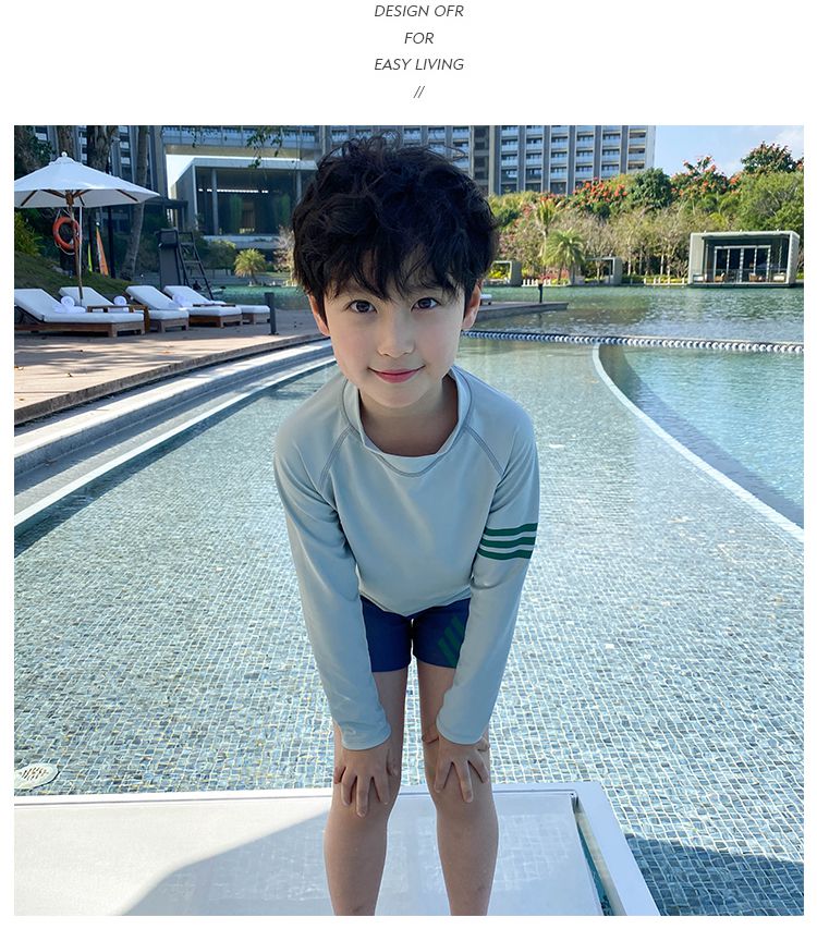 青少年泳裤1215岁中学生男生泳衣青少年学生男童分体长袖游泳衣套装