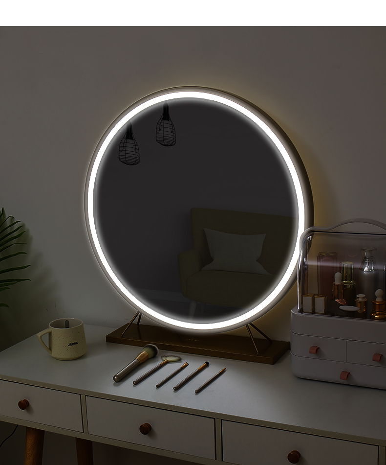 带led灯化妆镜台式桌面学生大号梳妆镜子宿舍网红补光ins圆镜同款店长