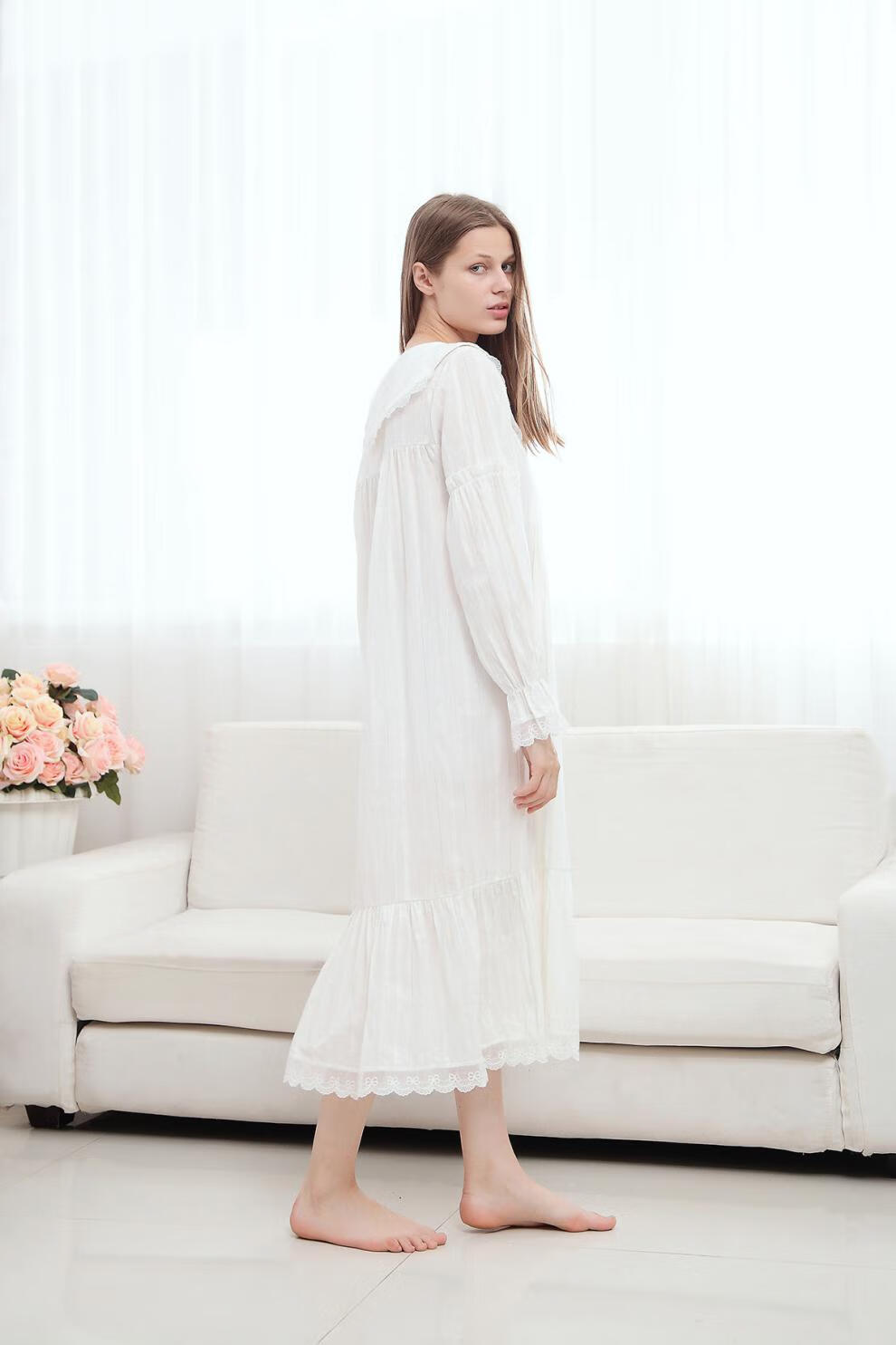 古今施欧美宫廷长袖公主睡裙复古棉睡衣女大码宽松家居服幸福无痕狐狸