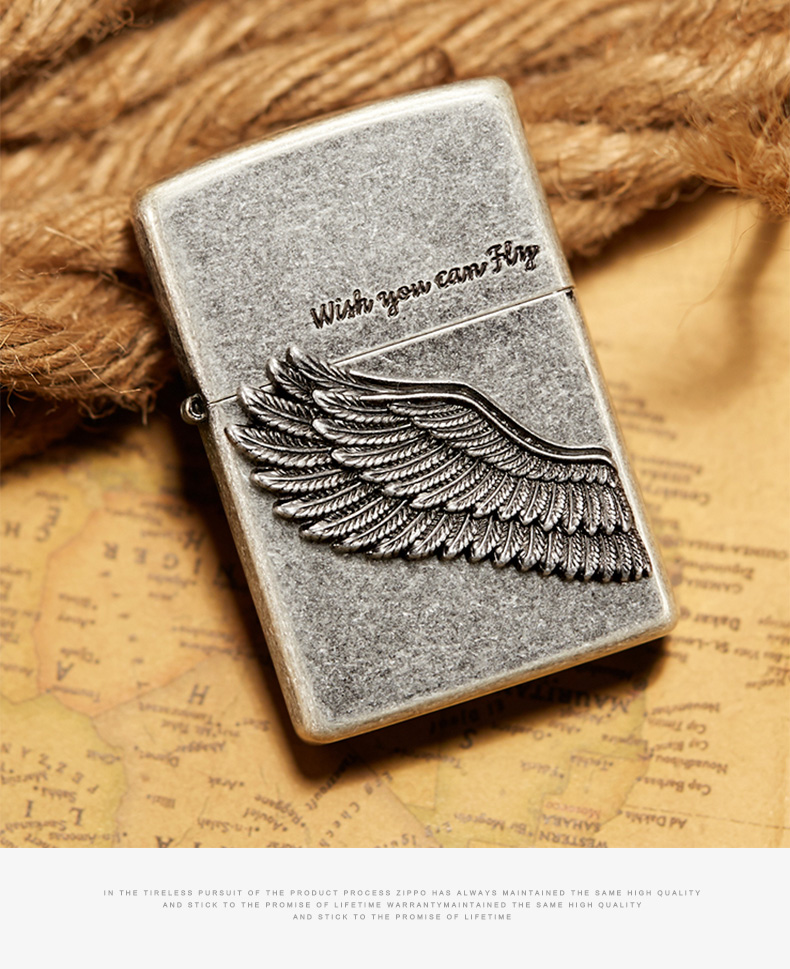 zippo煤油防风打火机 飞的更高 古银徽章 男友七夕情人节礼物 飞的更