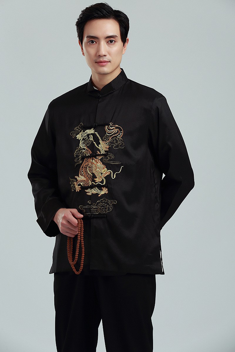 伴郎服中式唐装青年休闲中式装中国风刺绣龙上衣婚礼汉服长袖外套伴郎