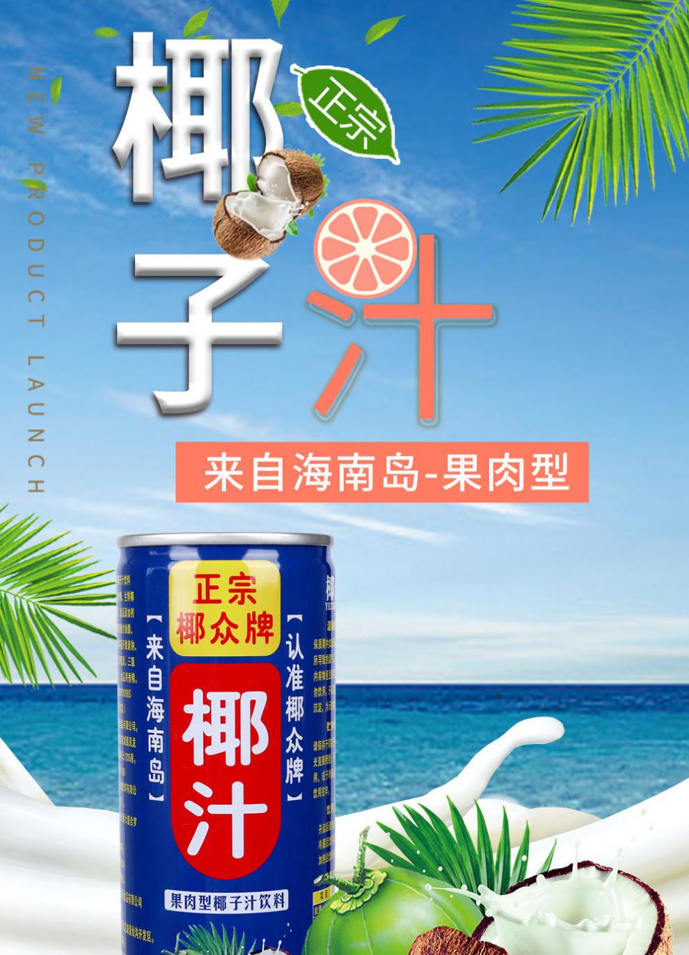 海南生榨椰子汁椰众牌饮料水椰汁整箱椰奶椰汁9罐家庭装