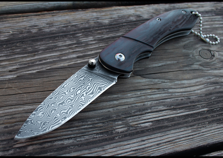 大马士革钢刀纯手工户外随身大马士革钢刀求生防身手工刀锋利小刀 深