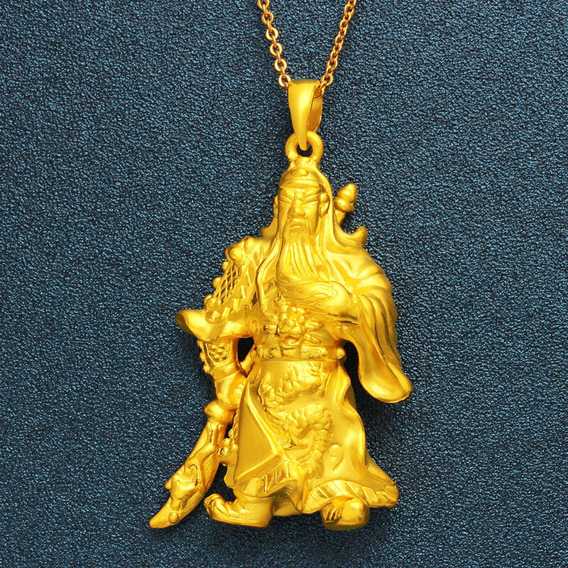 情人节礼物999足金3d硬金义气关公吊坠男士黄金吊坠霸气男款 黄金霸气