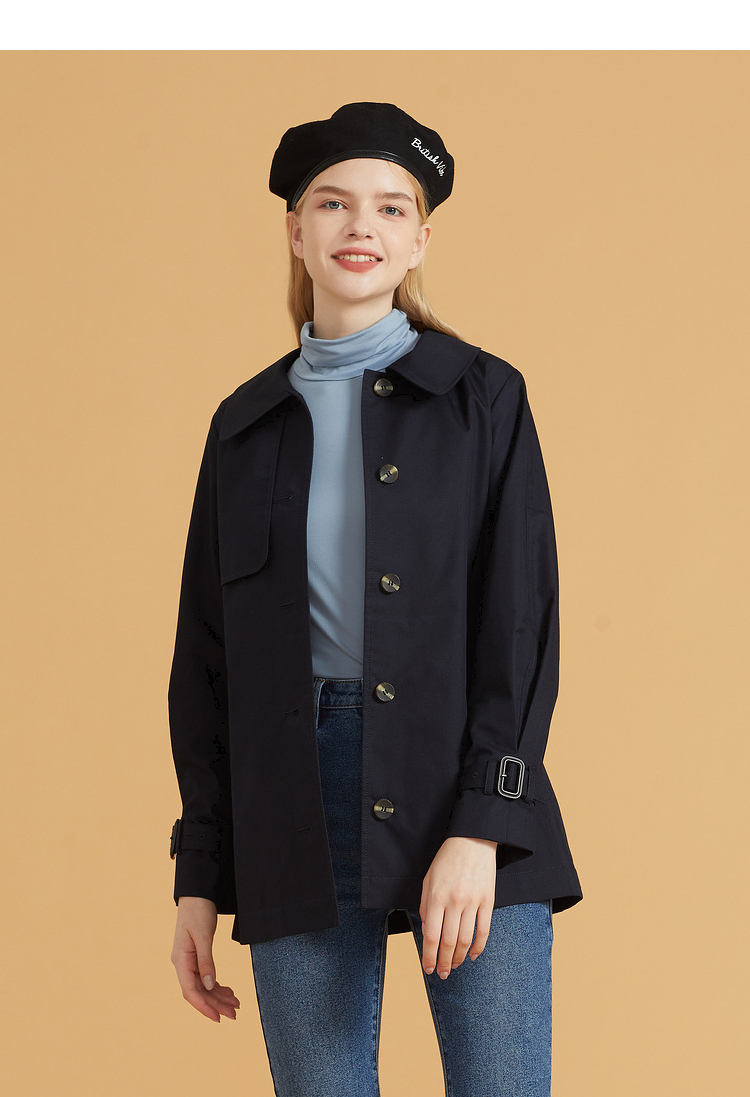 eland衣恋春秋季款款中长款单排扣风衣时尚简约外套女士 卡其色(35)be