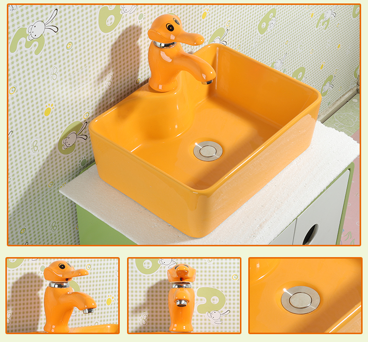 嘉泉幼儿园儿童洗手盆彩色小朋友卡通洗脸盆陶瓷小尺寸方形台上盆工程