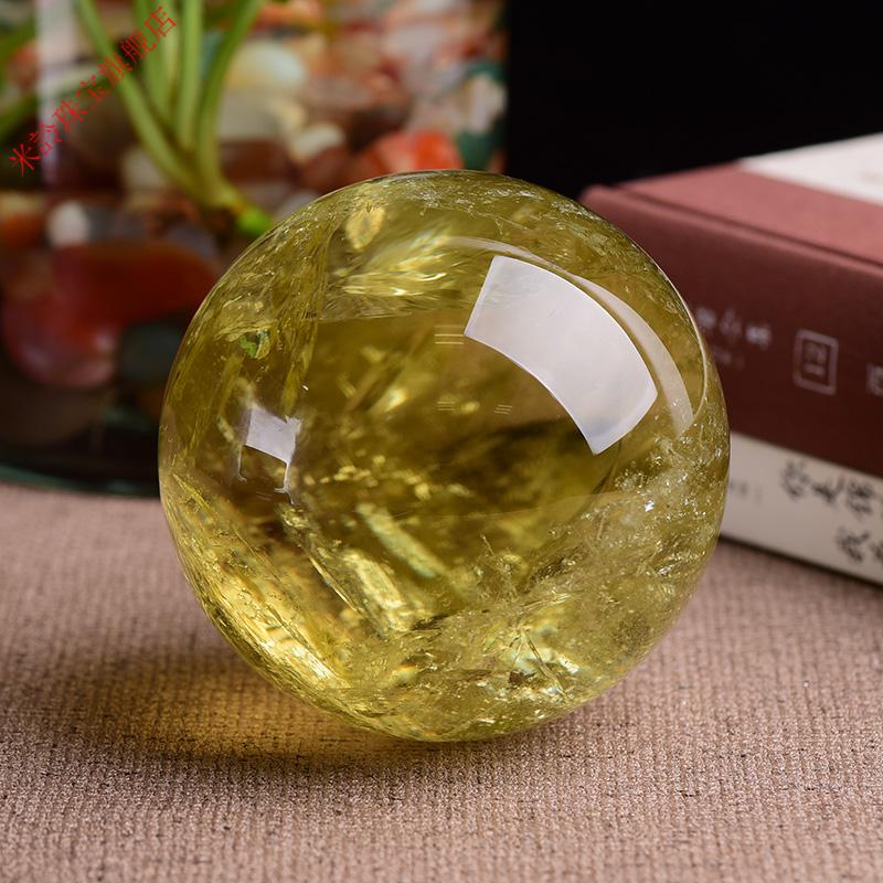 黄水晶球摆件原石转运转运家居办公室礼品风水球财富石球直径17厘米