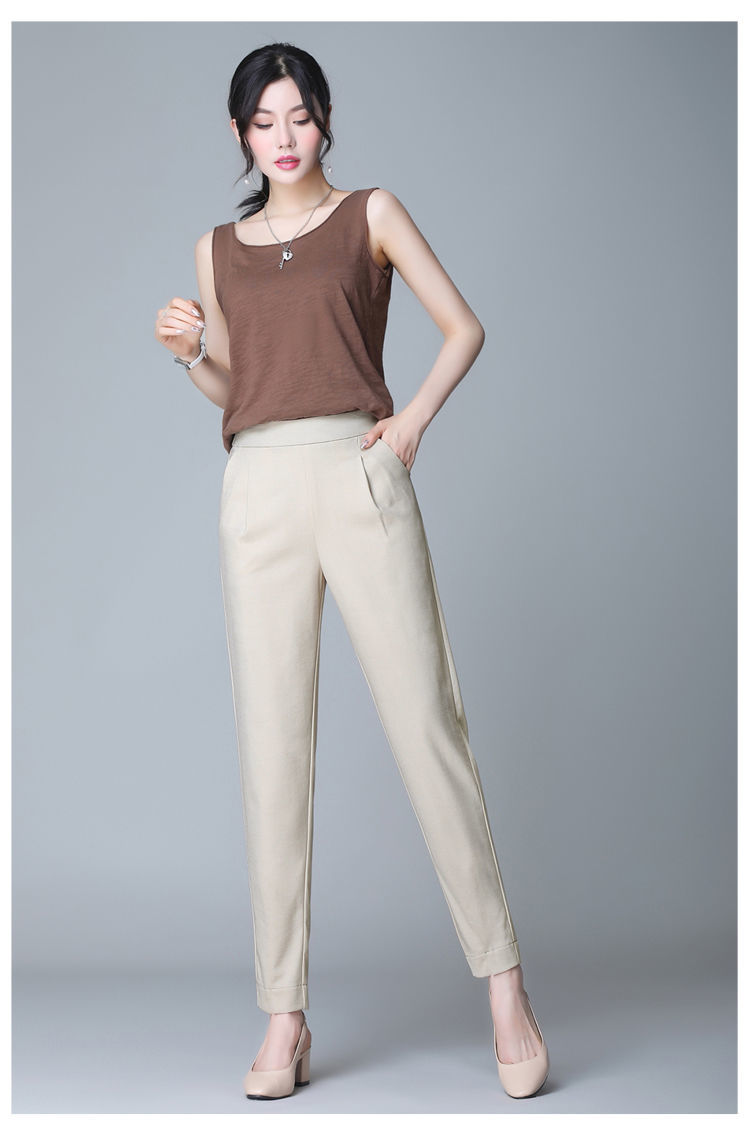 女裤新款杭州专柜品质夏季冰丝哈伦高腰女裤显瘦萝卜裤百搭时髦烟管裤
