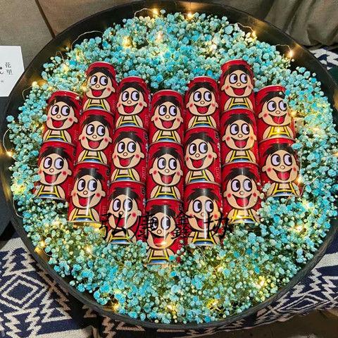 抖音网红创意礼物送男士女友旺仔鲜花礼盒玫瑰花成品12罐子旺仔牛奶粉