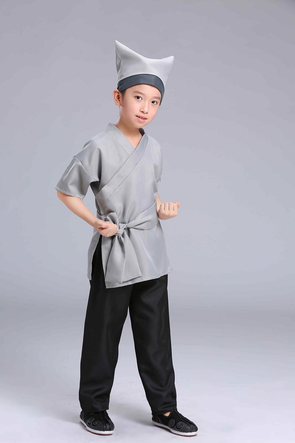 店小二演出服古装汉服套装儿童村民衣服男女演出服装古代老百姓表演服