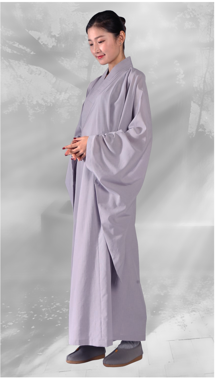 夏季麻纱海青居士服女男款儿童小孩海清僧服袈裟大褂长衫 灰色(麻纱)