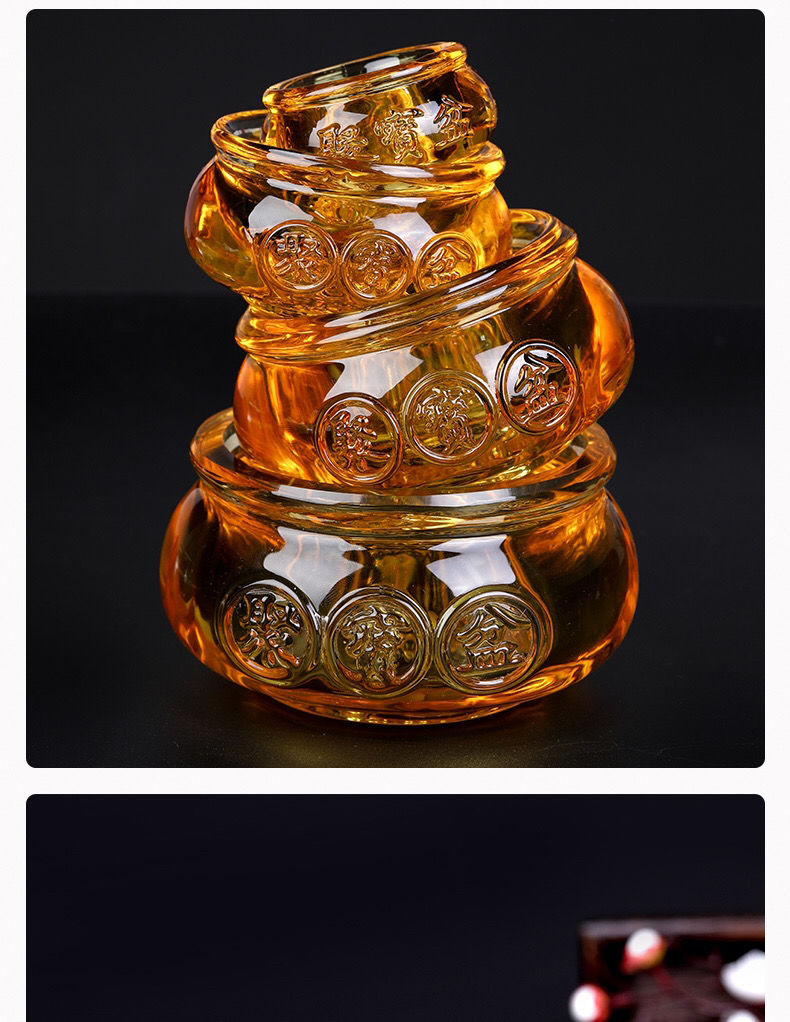 家里的装饰品水晶摆件黄水晶聚宝盆元宝琉璃开业礼品八方运财摆件聚财