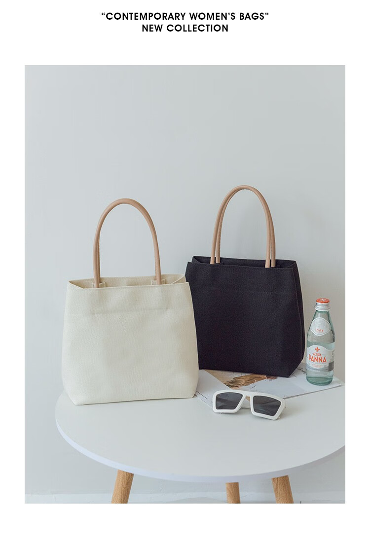 手提小布包简约纯色帆布手提包女夏韩版大容量上班小拎包休闲手拎布包