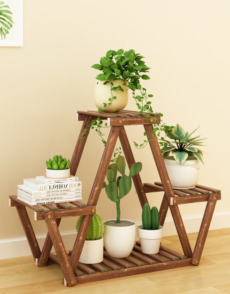 大盆绿萝架子花架实木落地式客厅家用阳台多层创意放带轮子多肉室外小