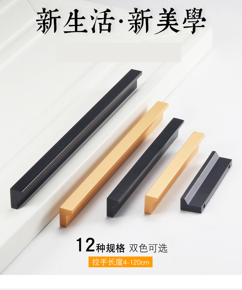 轻奢拉手定制通体柜子现代简约金色柜门北欧衣柜抽屉黑色橱柜把手l形