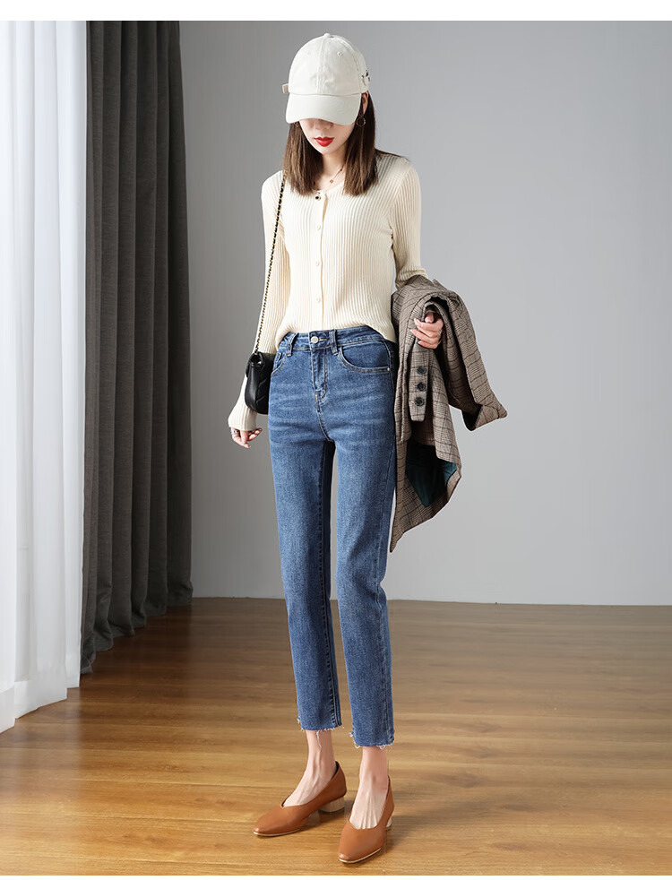 邻家女孩爱漂亮衣服高腰加绒牛仔裤女直筒宽松小个子九分裤秋冬新款