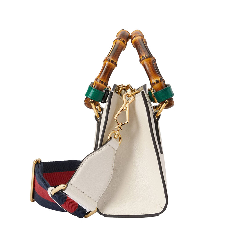 【包税】gucci/古驰 22春夏新款diana系列 女士迷你白色皮革竹节绿饰