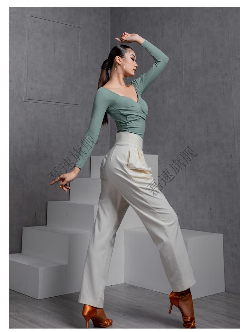拉丁舞裤dancebaby拉丁舞裤新款练功服跳舞裤子男女高腰阔腿瘦练功裤