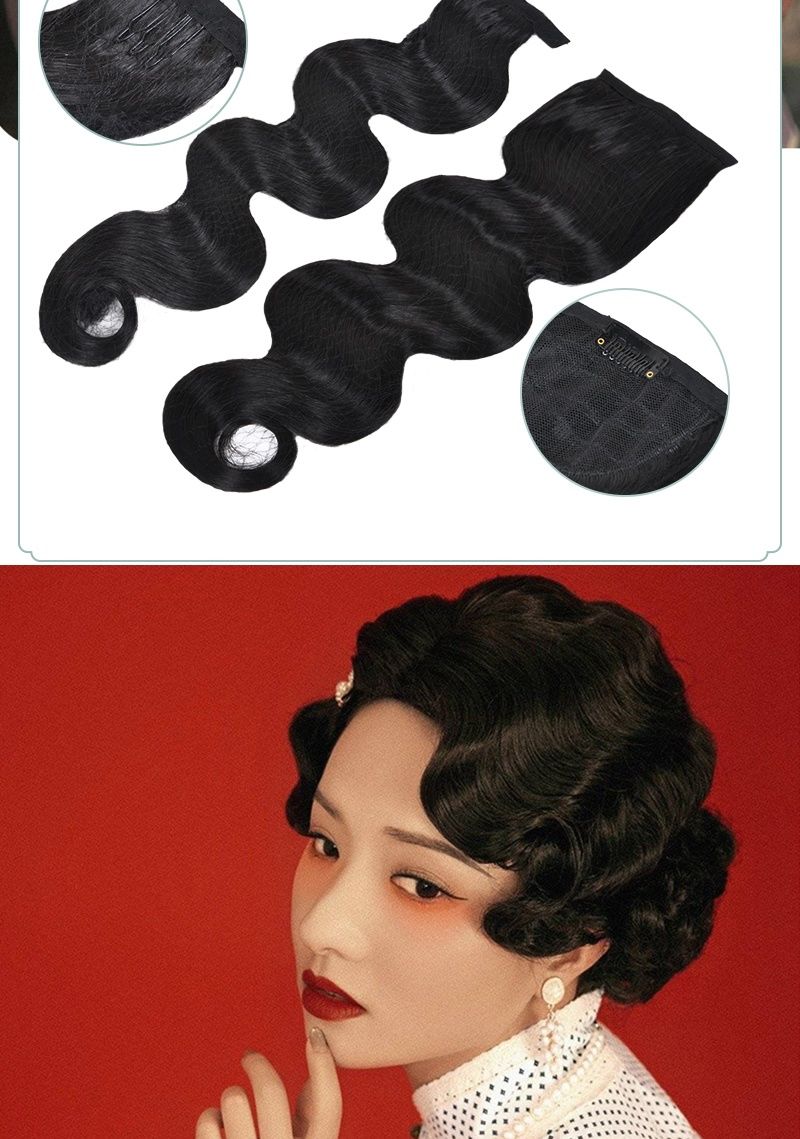 复古假发大波浪刘海上海滩旗袍造型假发演出手推波纹刘海小号自然色