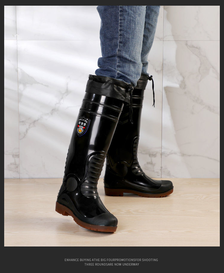 过膝加长高筒雨鞋长筒胶鞋套脚水鞋牛筋底防滑雨靴橡胶鞋男wcx特高款