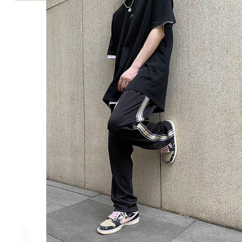 男士裤子休闲裤秋季高街痞帅ins休闲裤男复古坠感侧边条纹美式嘻哈风