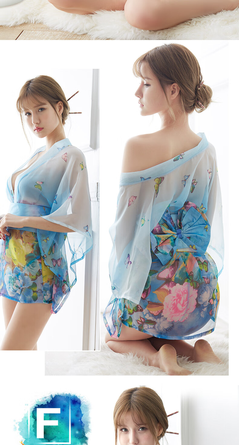 性感睡衣女夜店风性感透明激情套装高端轻奢日本和服制服诱惑b玫瑰款