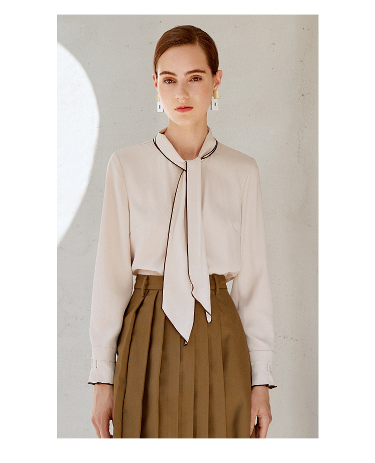 商场同款jessie气质飘带领衬衫木耳边长袖上衣女2021秋新款x1xl