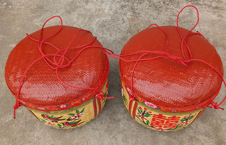 欧凯奇竹箩筐大号结婚嫁妆订婚满月搬家喜庆簸箕竹编制品纯手工竹编