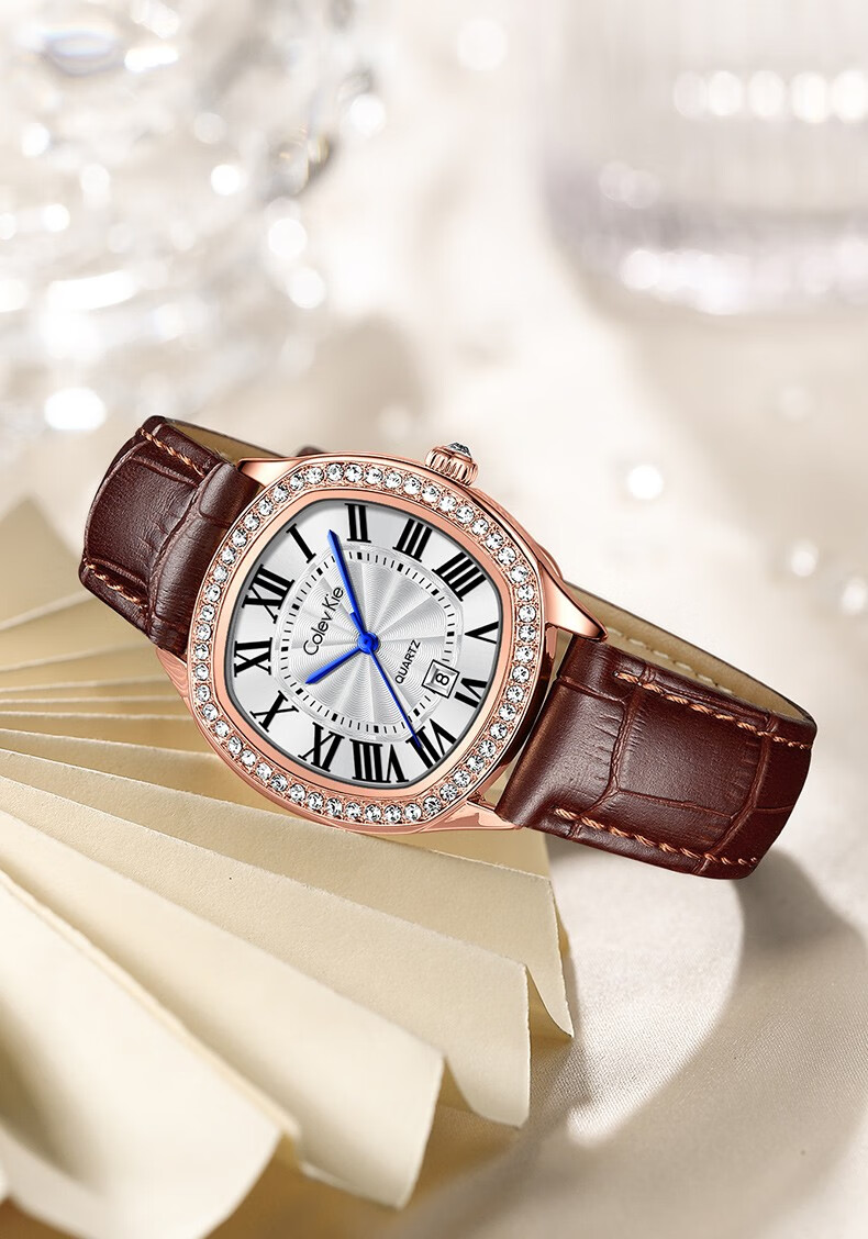colevkie品牌手表女士新款简约轻奢复古学生镶钻女表皮带款防水生日