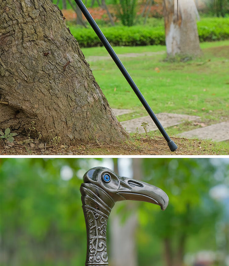 防身拐杖铜头手杖文明棍不锈钢户外登山杖防滑老人手杖未开刃红金仗剑