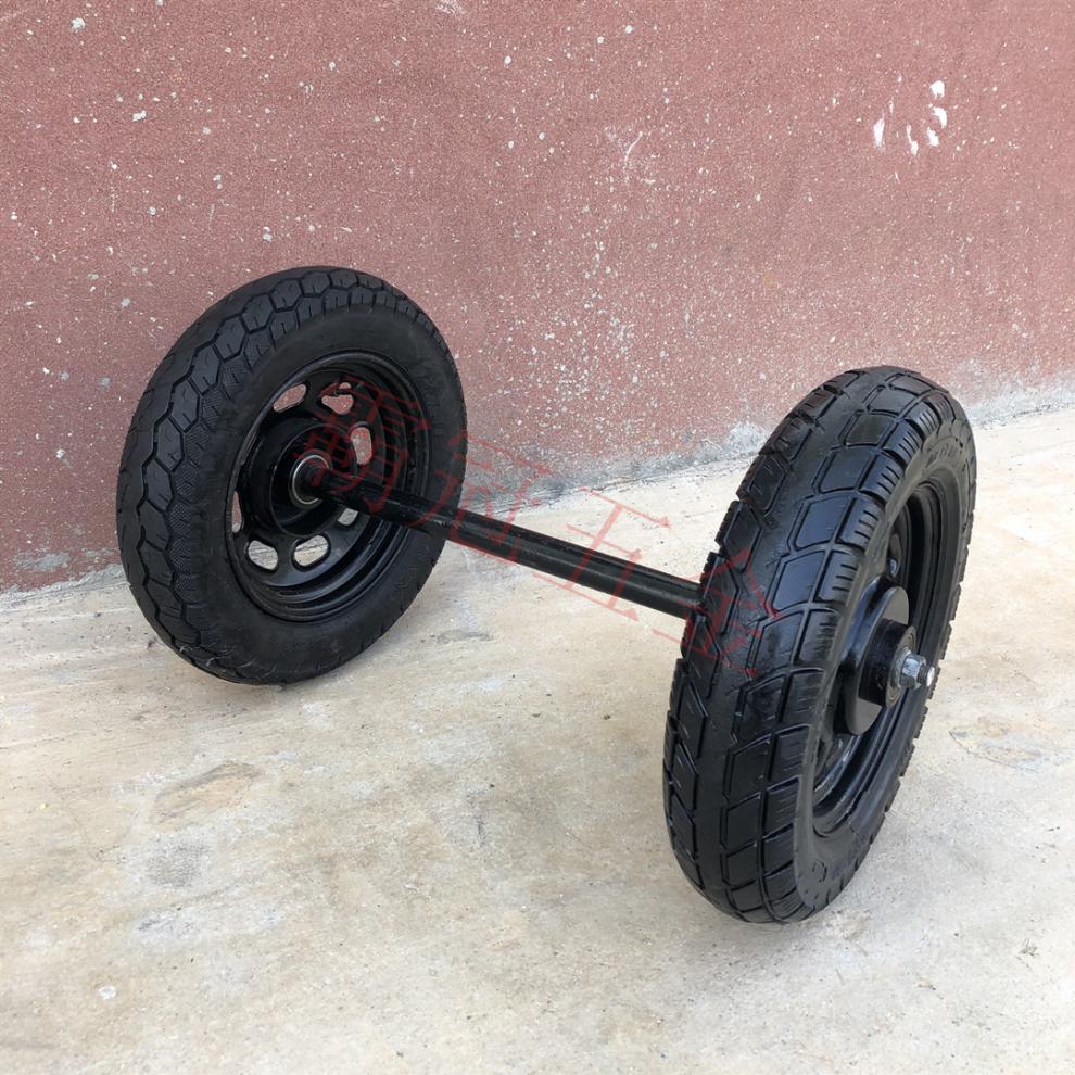 橡胶14寸实心轮手推车轮子老虎车轮子带轴轱辘两轮胎重型拖车滚轮 14