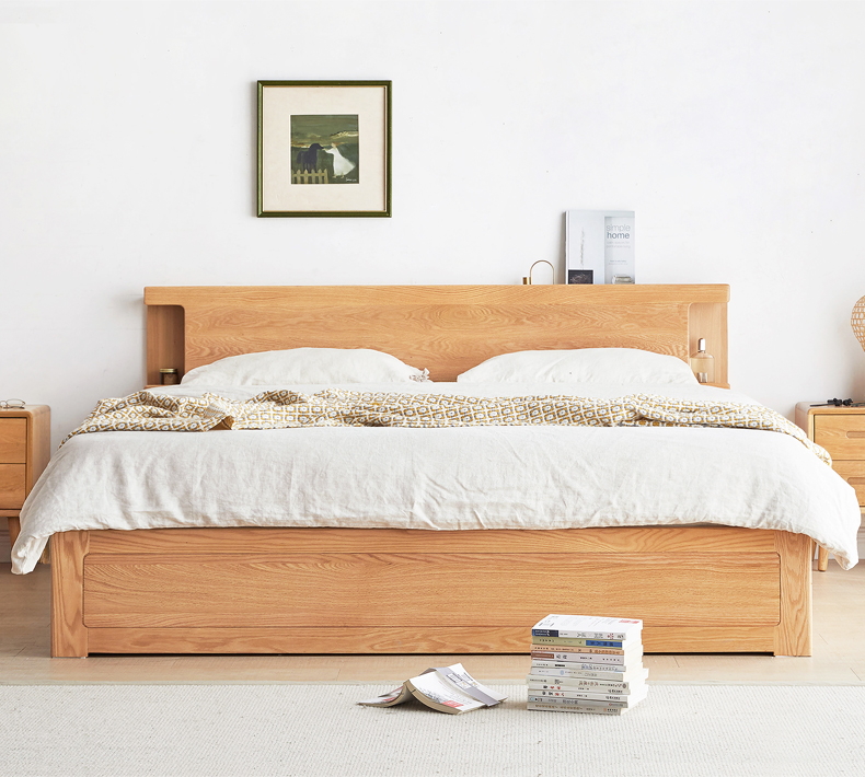 维莎全实木箱体床北欧卧室储物床现代简约橡木带抽屉婚床 箱体床