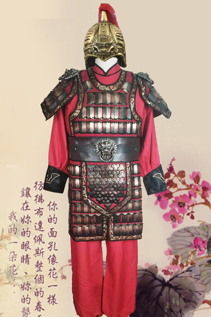 锁子甲古装男款古代盔甲将军大帅大将戏服岳飞演出服装金色铠甲披风