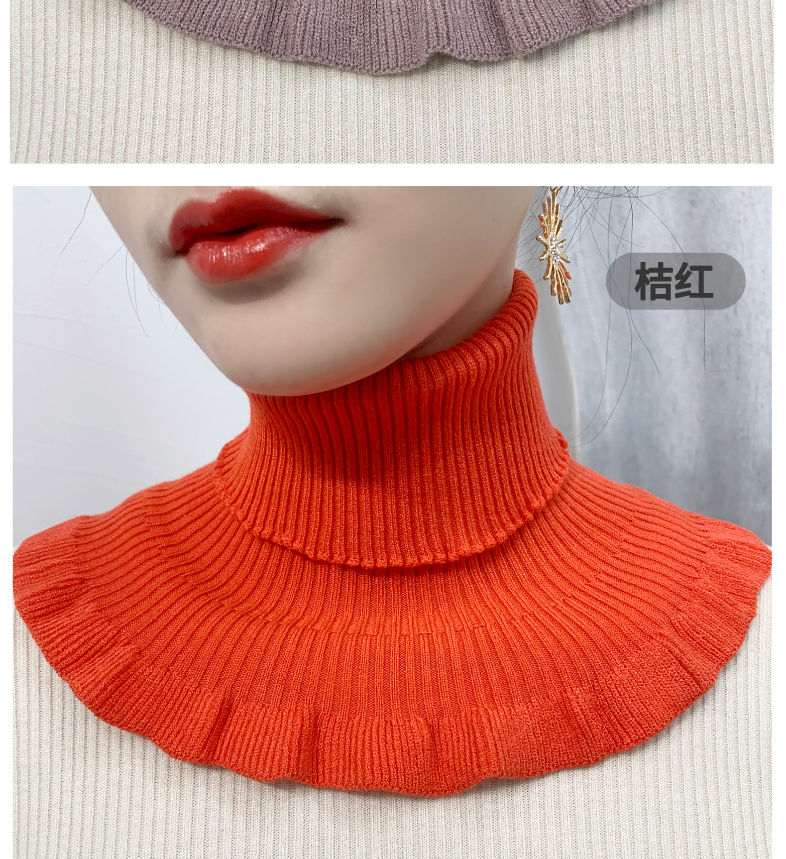 假领子高领加厚脖套保暖护颈椎围脖新款百搭毛衣领围巾套头桔红色加厚