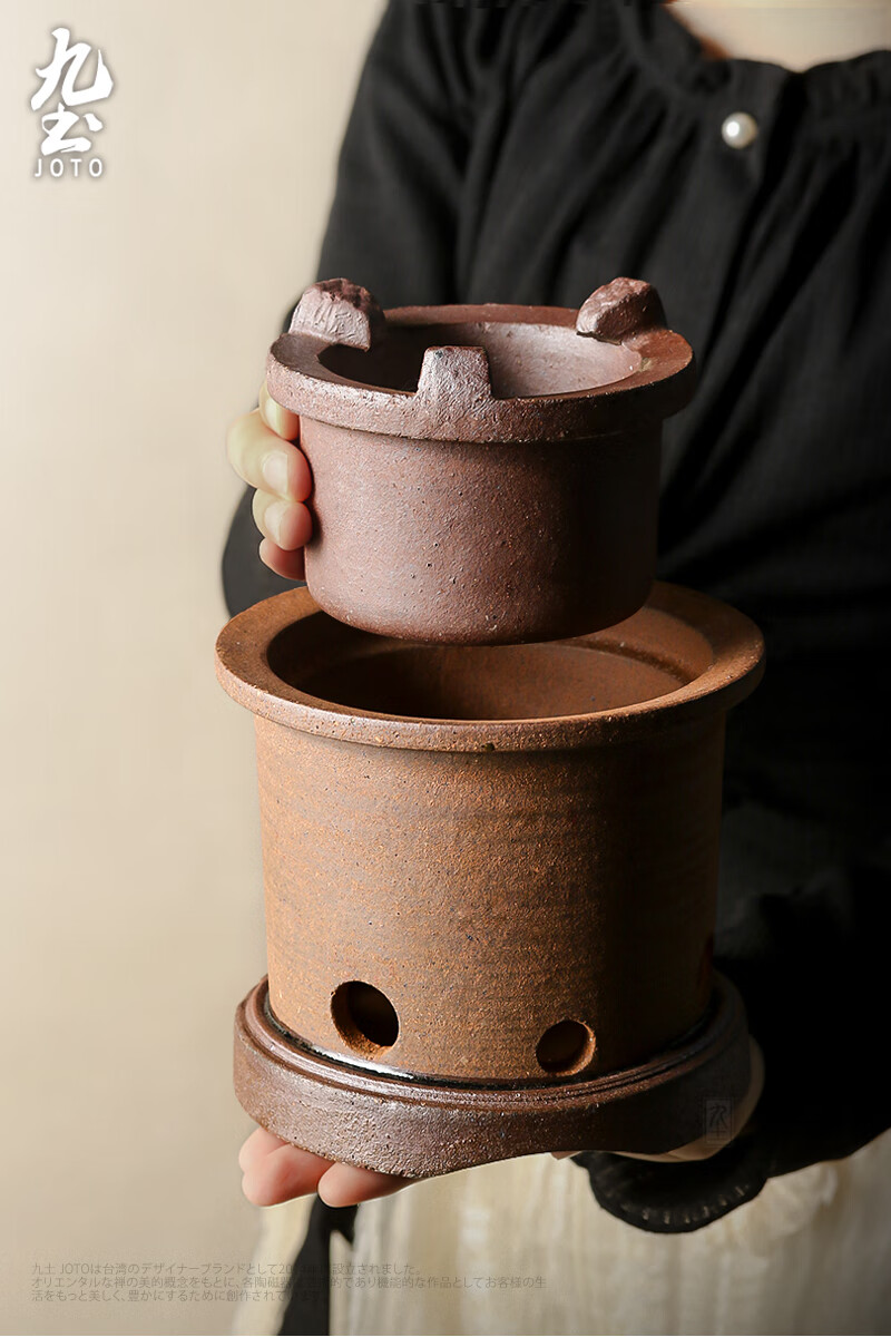 九土日式手工陶泥炭炉橄榄碳炉小火炉复古煮茶炉茶道零配禅意风炉铁色