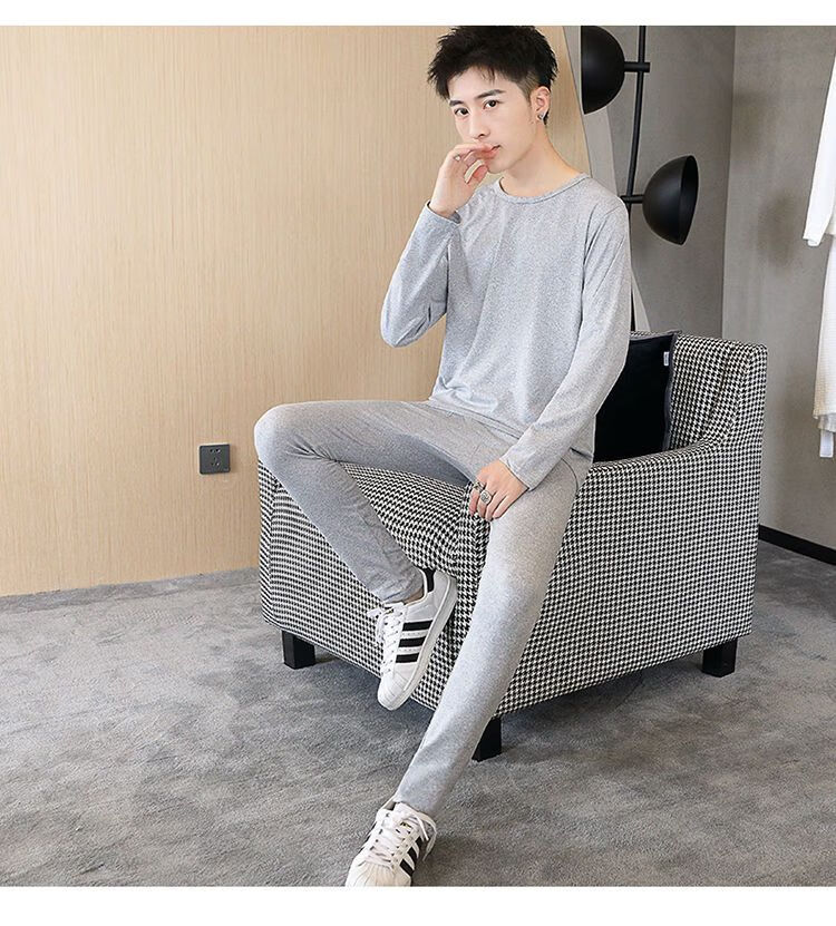 线衣线裤男冬季男士薄款内衣秋衣秋裤套装男青年修身防寒保暖打底衫